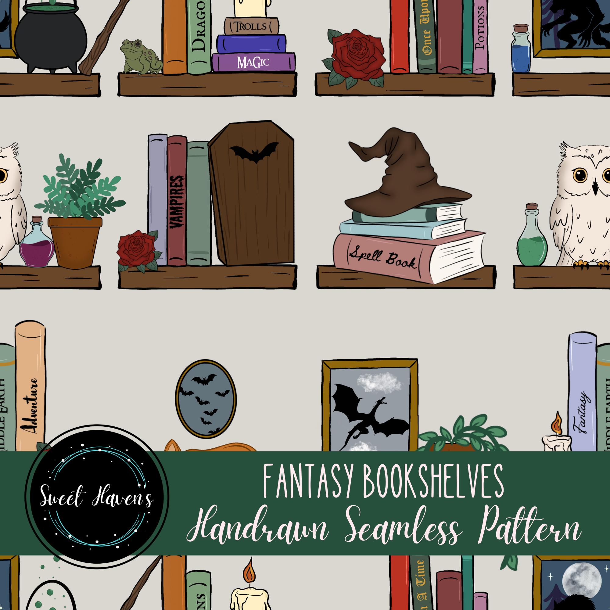 Fantasy Bookshelves Seamless Pattern PNG Book Lovers (digital Download ...