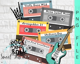 80's Rock Cassette Tapes PNG Rock music instant download Sublimation