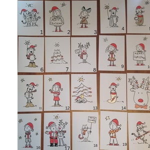 Christmas Cards, Hand Drawn, Artist made, Xmas cartoon Art!