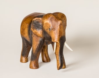 Rustic, hand carved Wooden elephant, Figurines Sculpture, Asia ornaments, Home Decor, Handcrafted, gift, Animal Figurines, Free Shipping