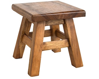 Handmade Rustic Square Wooden Stool: Multi-Use Plant/Step Stool