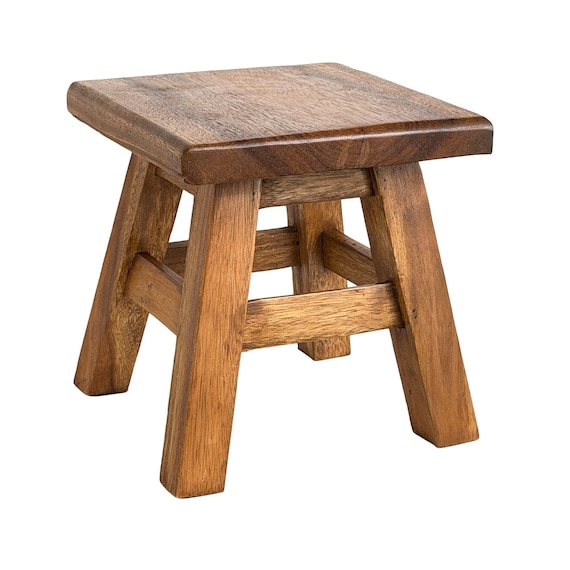 Handmade Rustic Square Wooden Stool: Multi-Use Plant/Step Stool