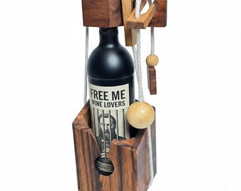 Wine Bottle Puzzle: Wooden Brain Teaser, IQ Game