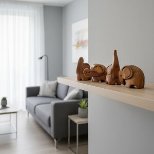 Hand Carved Wooden Elephant Ornaments - Set of 4 Thai Decor image 4