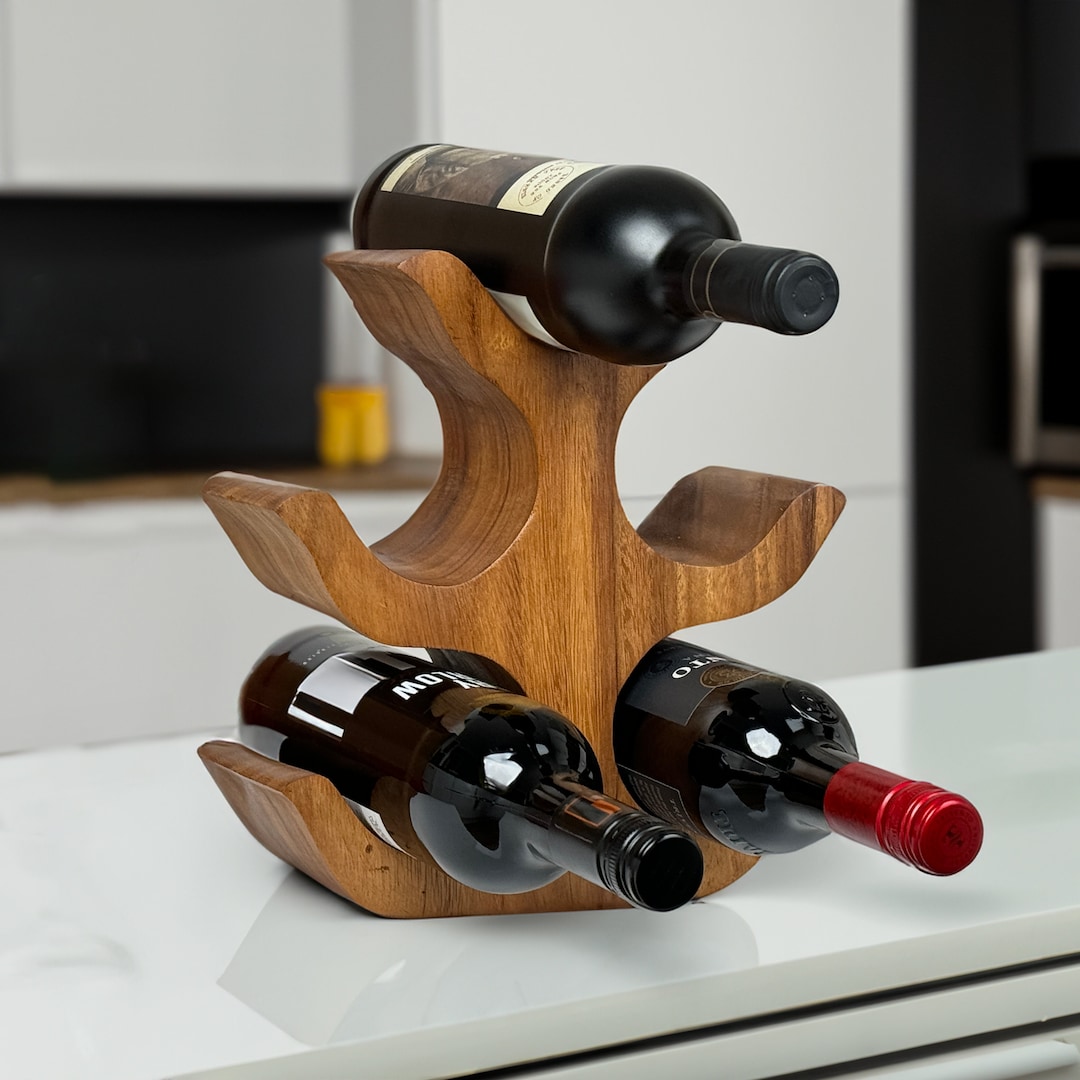 Handcrafted Wooden Countertop Wine Rack - 5 Bottle Tree Sculpture - Etsy