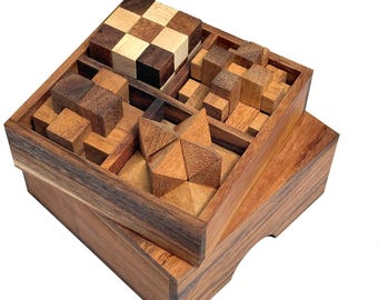 Handcrafted Wooden Puzzle Box Set: Brain-Teaser IQ Games