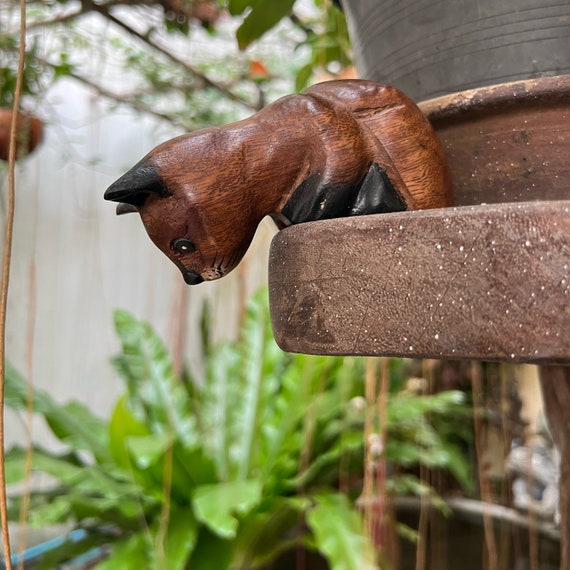 Hand Carved Wooden Cat Shelf Sitter, Thailand Sculpture