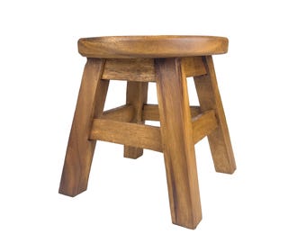 Handmade Rustic Wooden Milking Stool: Small Plant Stand Step Stool