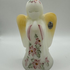 Signed Fenton Art Glass White Satin Angel - Hand-painted by S Miller
