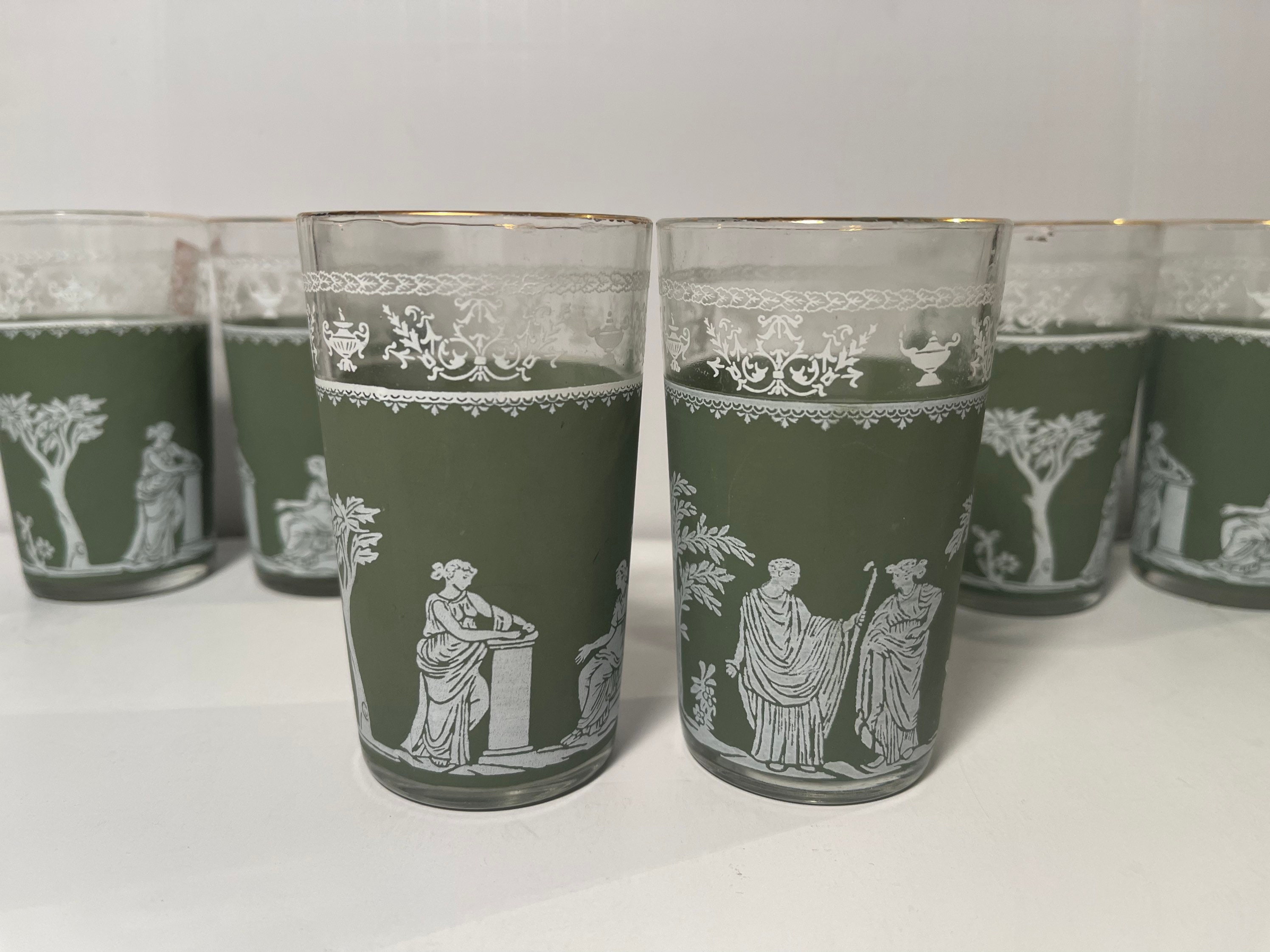 Joeyan Small Water Juice Glass Cups,Ribbed Kitchen Glassware,Green Embossed  Drinking Glasses,Decorat…See more Joeyan Small Water Juice Glass