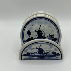 Set of 4 Delfts Coasters with Matching Holder