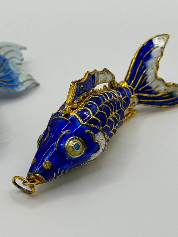 Vintage Chinese Cloisonne Articulated Fish Pendan… - image 4