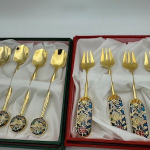 Decorative Korean Goldtone Cloisonné Fork set and  Spoon- 5 per set- Sold Separately