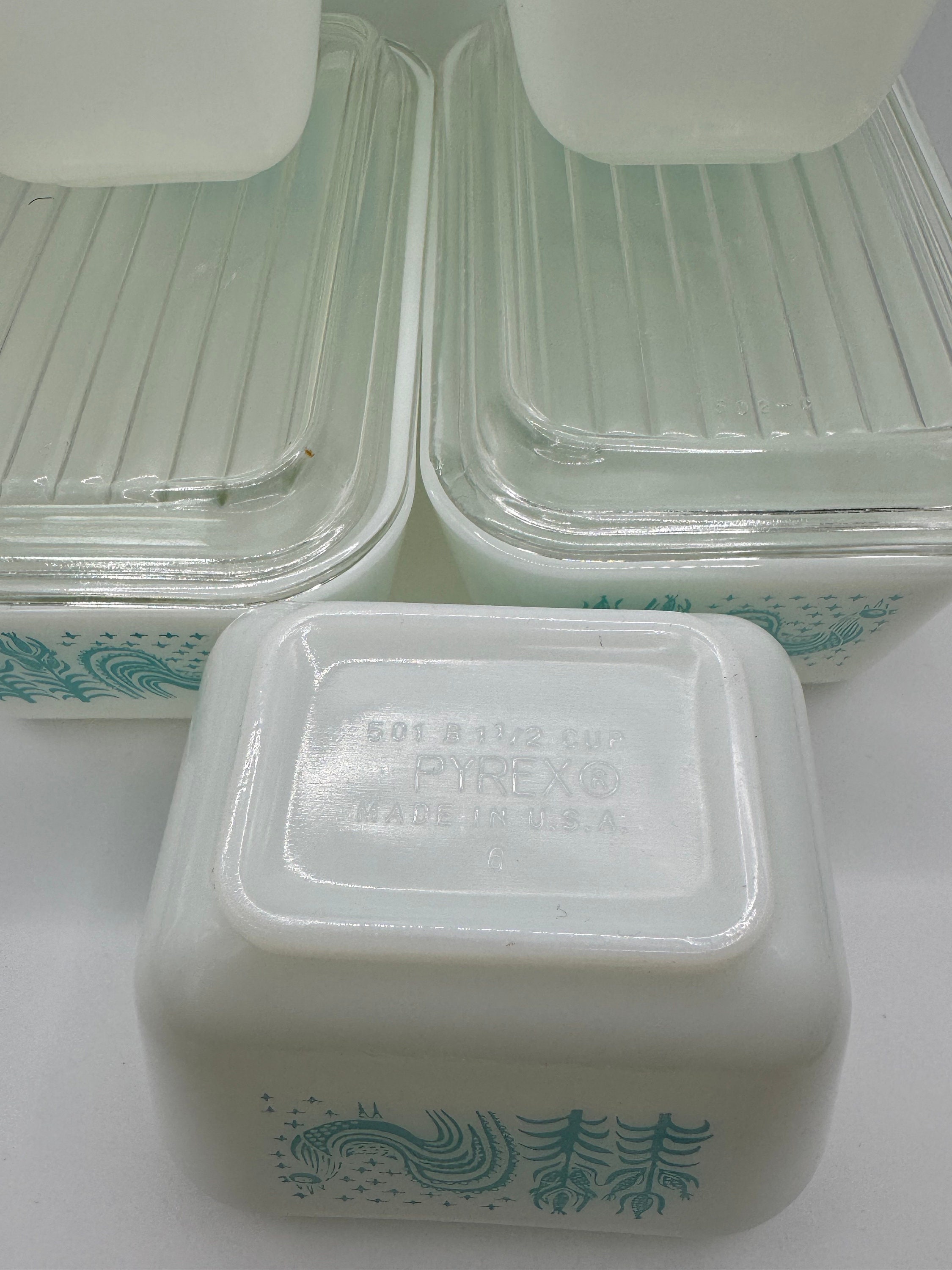 Pyrex Amish Butterprint Rooster Refrigerator Dish Set of 5- Aqua ...