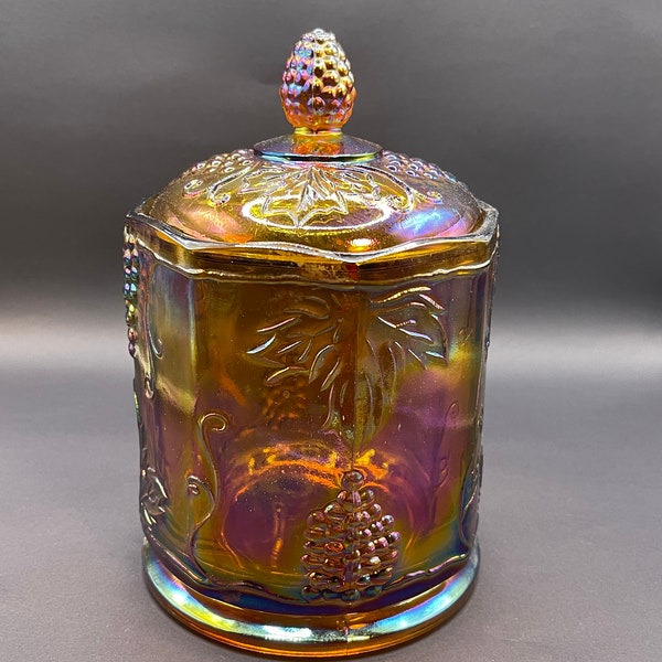 Vintage Amber Indiana Glass Co - Harvest Pattern - Glass Biscuit Jar - Cracker Canister - Cookie Jar - Vintage Kitchen Jar