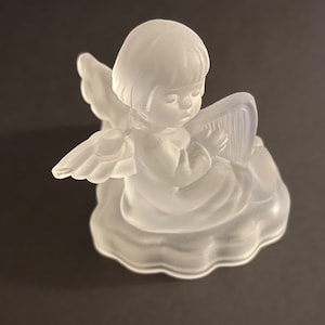 M.J. Hummel Frosted 24% Lead Crystal Angel Playing Harp Candle Holder
