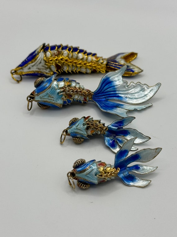 Vintage Chinese Cloisonne Articulated Fish Pendan… - image 3