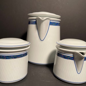 Vintage Dansk NEW SCANDIA Pattern Tea/Coffee Pot, Sugar Bowl, and Creamer