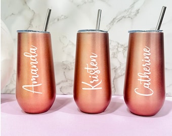 Small Personalized Bridesmaid or Bride Name Insulated Wine Tumbler with Lid for Bachelorette Party Favors