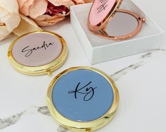 Personalized Rose Gold Initial and  Floral Compact Mirror for Bridesmaid makeup  Pocket mirror Gift