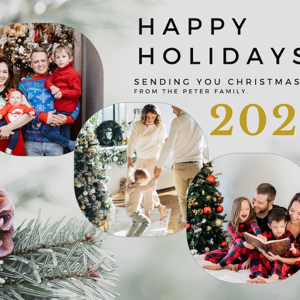 7x5 Holiday Photo Card, Editable Templet Printable, Add Your Own Photos And Print