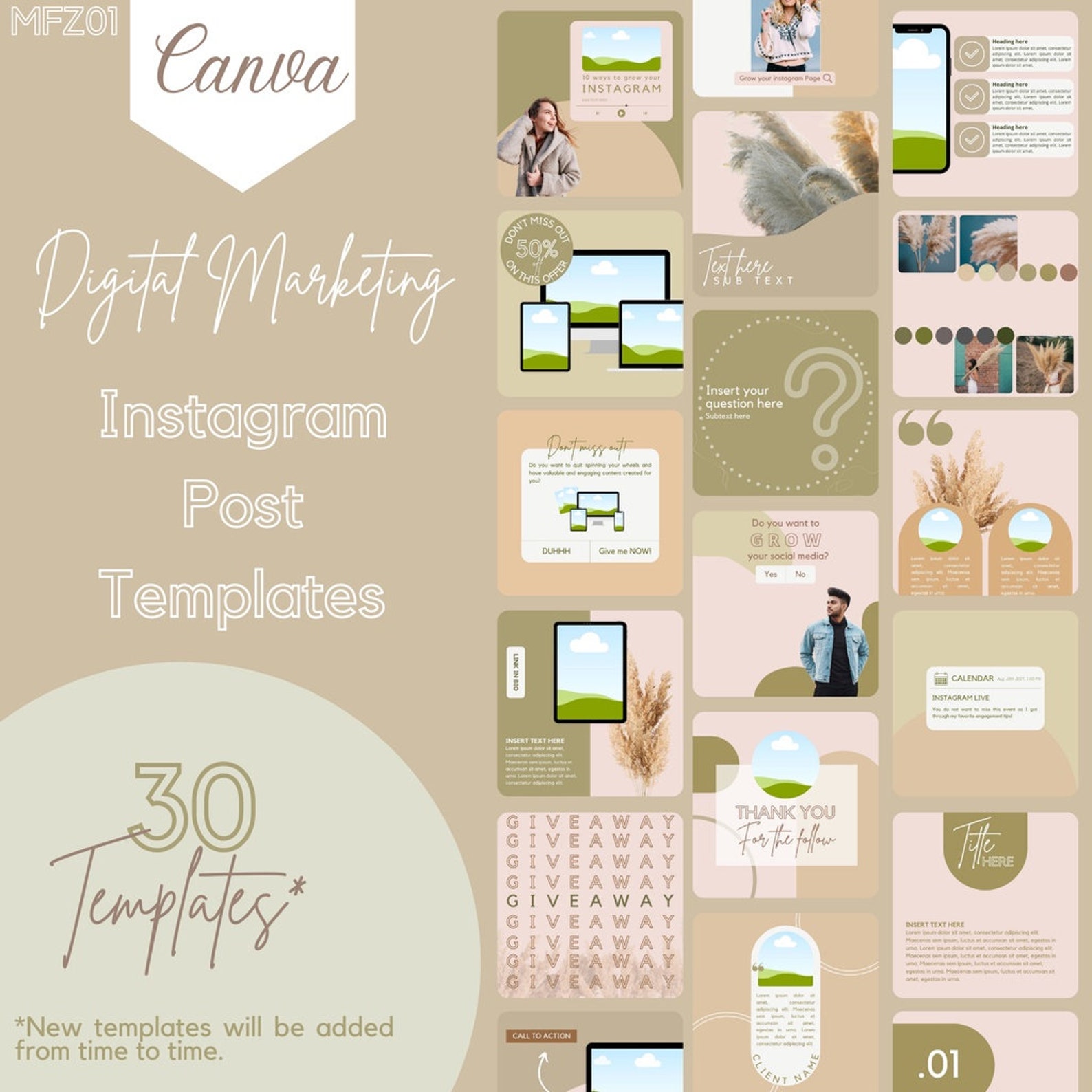 Canva Templates - 30 BROWN THEME - Digital Marketing Instagram ...