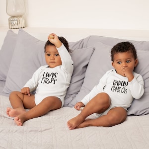 Twin Onesie® Set- I Was First, Barley Come On Twin Onesie®- Twin Girl Onesie®- Twin Boy Onesie®- Twin Onesies®- Twin Set