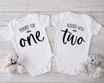 Twin Onesie® Set- Prayed For One, Blessed With Two Onesie®- Twin Girl Onesie®- Twin Boy Onesie®- Twin Onesies®- Twin Set