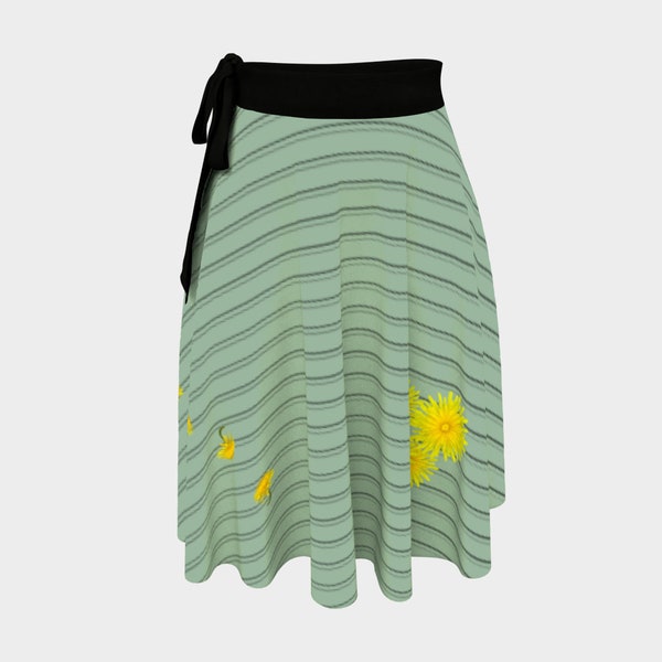 Flowers - Wrapped Skirt - Sage & Yellow- handcrafted top quality made in Montreal Canada