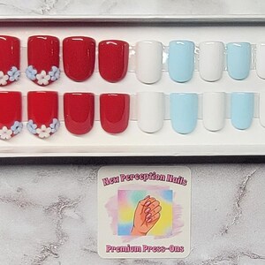 Red white and blue Press-On Nails