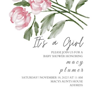 Pink Flower Bouquet Baby Shower Invitation