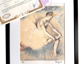 DEGAS signé - Danseuse attachant sa chaussure - Lithographie CERTIFICATE Original M Arts Edition Signé Numérotée limitée peinture nouveau