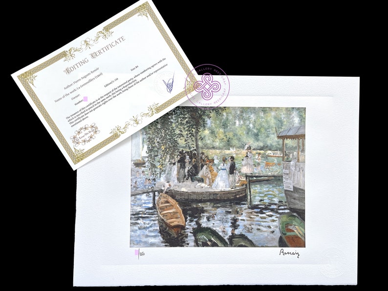 RENOIR La grenouillère Lithographie CERTIFICATE Original M Arts Edition Signée Numérotée /150 zdjęcie 4