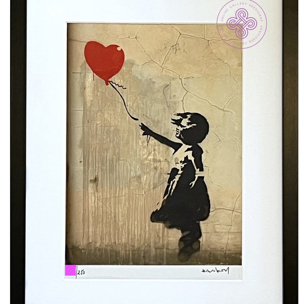 Banksy fille avec un ballon Original M Arts Edition Lithographie Signée Numérotée 250 CADRE INCLUS streetart invader shepard obey poster art