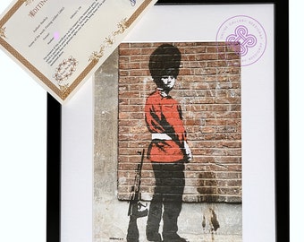 BANKSY lithographie signé "Pissing soldier" CERTIFICAT Original M Arts Edition Numérotée streetArt wall fille ballon dismaland home deco