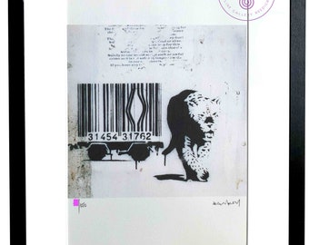 BANKSY - Barcode- lithographie CERTIFICATE Original M Arts Edition Signed Numbered 150 Framed (Banksy Art, Banksy wall, lithograph no obey)