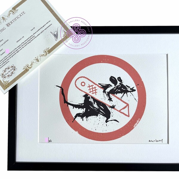 BANKSY signed lithograph Cut & Run CERTIFICATE Original M Arts Numbered Edition street Art wall rat girl balloon dismaland moco