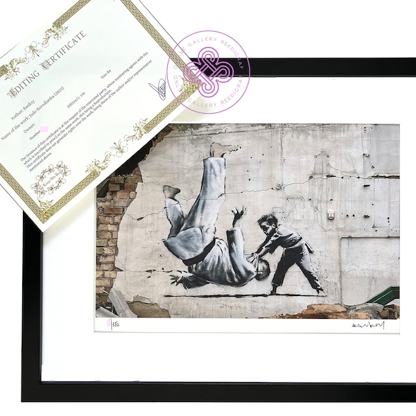 BANKSY signiert – Judo borodianka Ukrainia – Lithographie ZERTIFIKAT Original M Arts Edition nummeriert gerahmt (Banksy-Kunst, Banksy-Wandkunst)