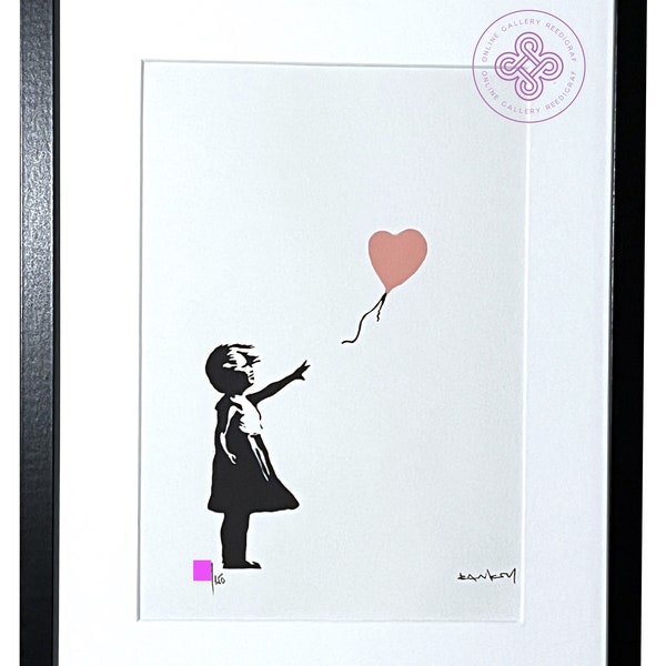 BANKSY – Mädchen mit einem rosa Ballon – Lithographie-Zertifikat, Original M Arts Edition, signiert, nummeriert 150, gerahmt (Banksy-Kunst, Lithographie)