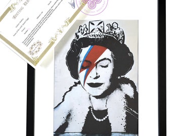 BANKSY - Queen Ziggy- lithographie CERTIFICATE Original M Arts Edition Signed Numbered Framed (Banksy Art, Banksy wall, lithograph)