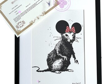 BANKSY lithographie signé "Dismaland Rat" CERTIFICAT Original M Arts Edition Numérotée streetArt wall fille ballon dismaland home decoration