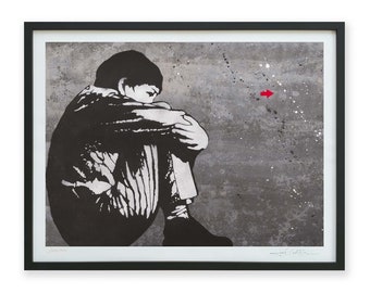 Jef AEROSOL - Sitting kid LIMITED ED 100ex - Original open edition signed by the artist  streetart, wall art, banksy, stencil peinture C215