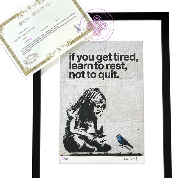 BANKSY - Girl Blue bird - lithograph CERTIFICATE Original M Arts Edition Signed Numbered Framed (Banksy Art, Banksy wall Art, lithograph)