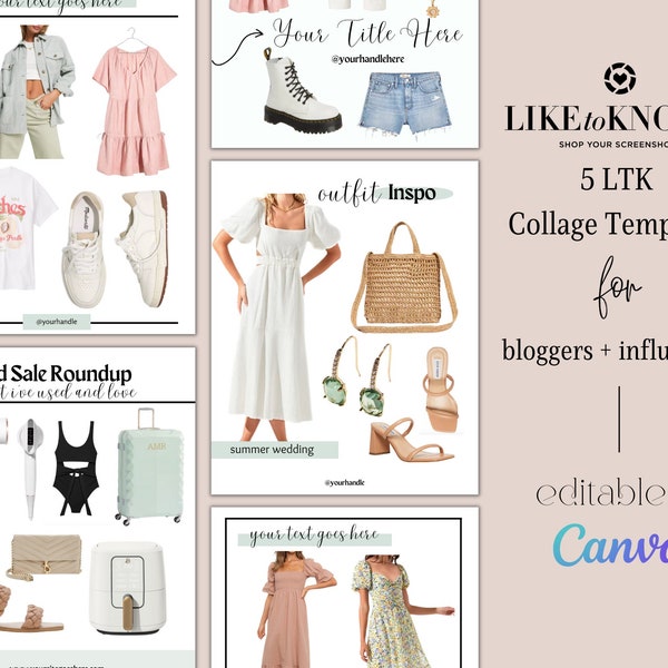 5 LTK Canva Template, Instagram Social Media Collage Templates, Blogger Influencer Graphic Digital Downloa, Like to Know It Collages