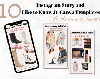 Ten Like To Know Instagram Template Canva Collage, Nordstrom Anniversary Sale Templates, Instagram Stories Collage Bundle