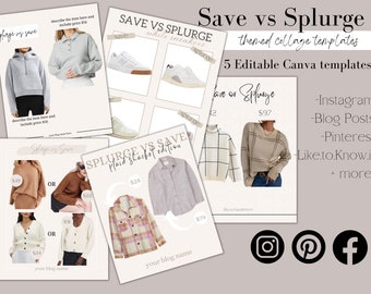 LTK Canva Template, Neutral LiketoKnowIt Collage, Influencer Collage Template, LTK Template, Blogger Template, Save vs Splurge Template Pack