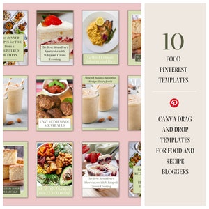 Food Blogger Pinterest Pin Templates | Pinterest Recipe Templates | 10 Pinterest Pin Templates | Food Blogger Theme | Recipe Social Media