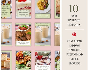 Food Blogger Pinterest Pin Templates | Pinterest Recipe Templates | 10 Pinterest Pin Templates | Food Blogger Theme | Recipe Social Media