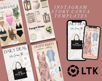 Four Instagram Story Canva Templates, Like To Know It Canva Templates, Textured Background Collage, LTK Templates, Social Media, IG Stories