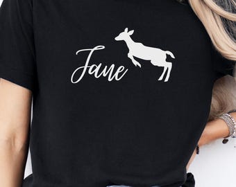 Camiseta Jane Doe, camiseta con gráfico de ciervo, camiseta casual para mujer